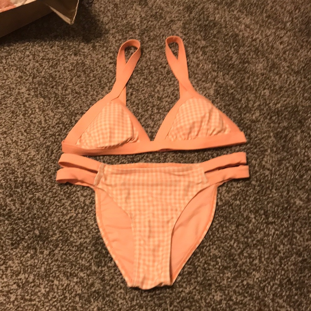 Pink and White two piece swim suit